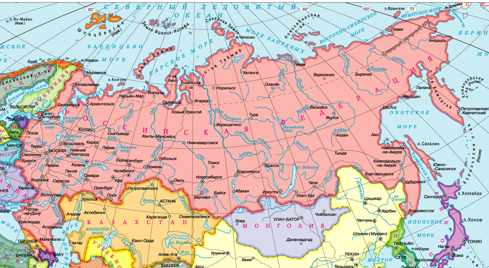 Карта россии с названиями областей и республик